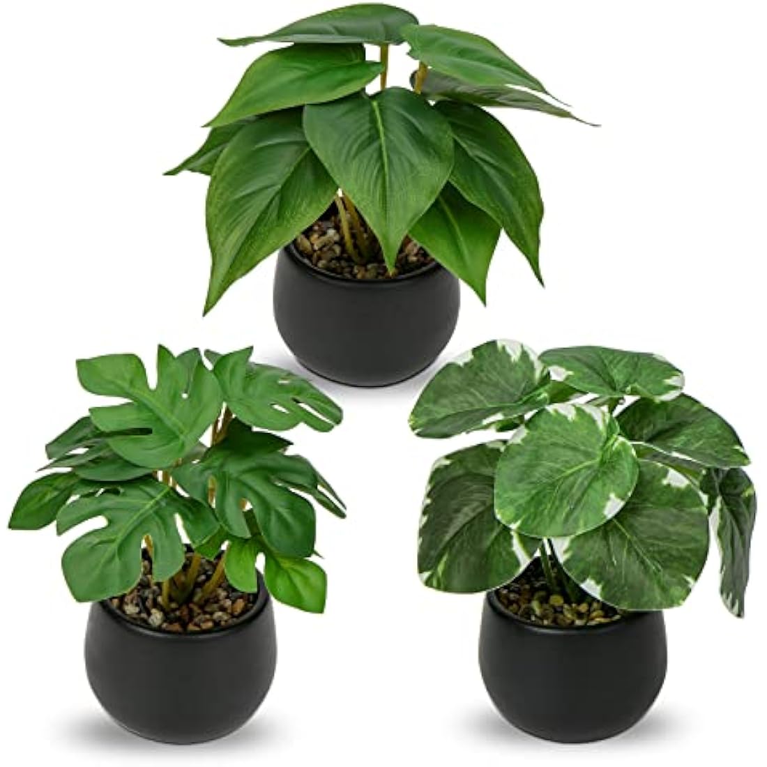 Briful Set of 3 Small Fake Plants in Ceramic Pot, Monstera Faux Potted Plants, Pilea Artificial Plants Scindapsus Aureus Plants Artificial for Home Kitchen Bathroom Decor