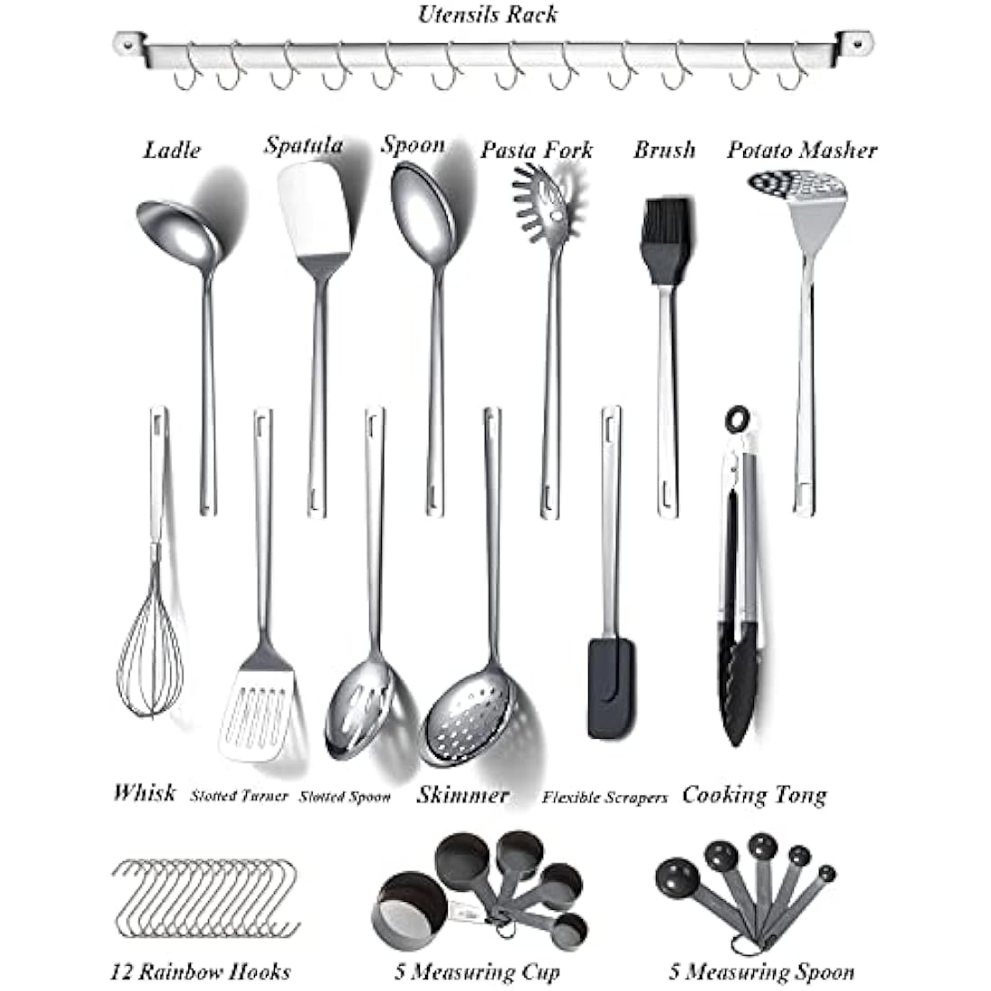 Stainless Steel Cooking Utensils Set,Kyraton 37 Pieces Kitchen Utensils Set,Kitchen Gadgets Cookware Set,Kitchen Tool Set with Utensil Holder Non-Stick and Heat Resistant.Dishwasher Safe