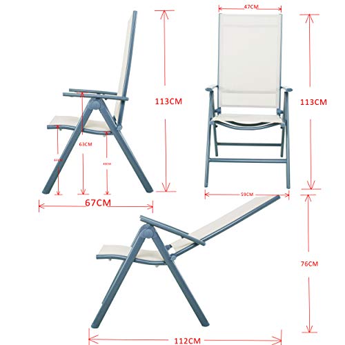 Chicreat Korfu Aluminium Folding Chair, Beige, 67 x 59 x 113cm