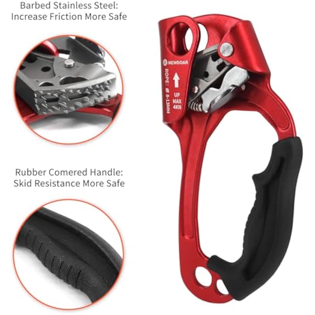 NewDoar UIAA & CE Certified Hand Ascender Rock Climbing Tree Arborist Rappelling Gear Equipment Rope Clamp for 8~13MM Rope