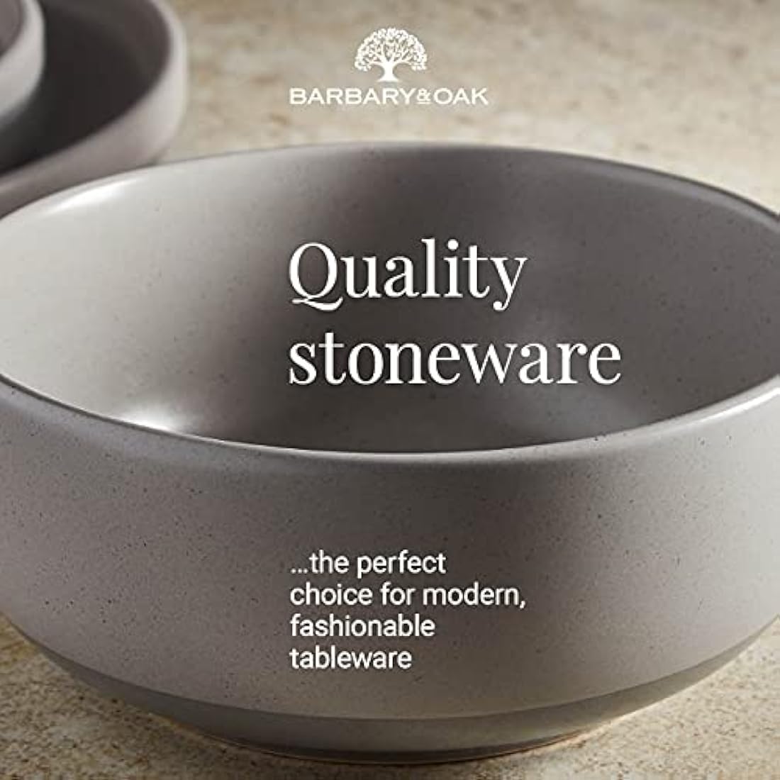 Barbary & Oak BO867007GRY Avena 16 Piece Dinnerware Set, Stoneware, Fossil Grey