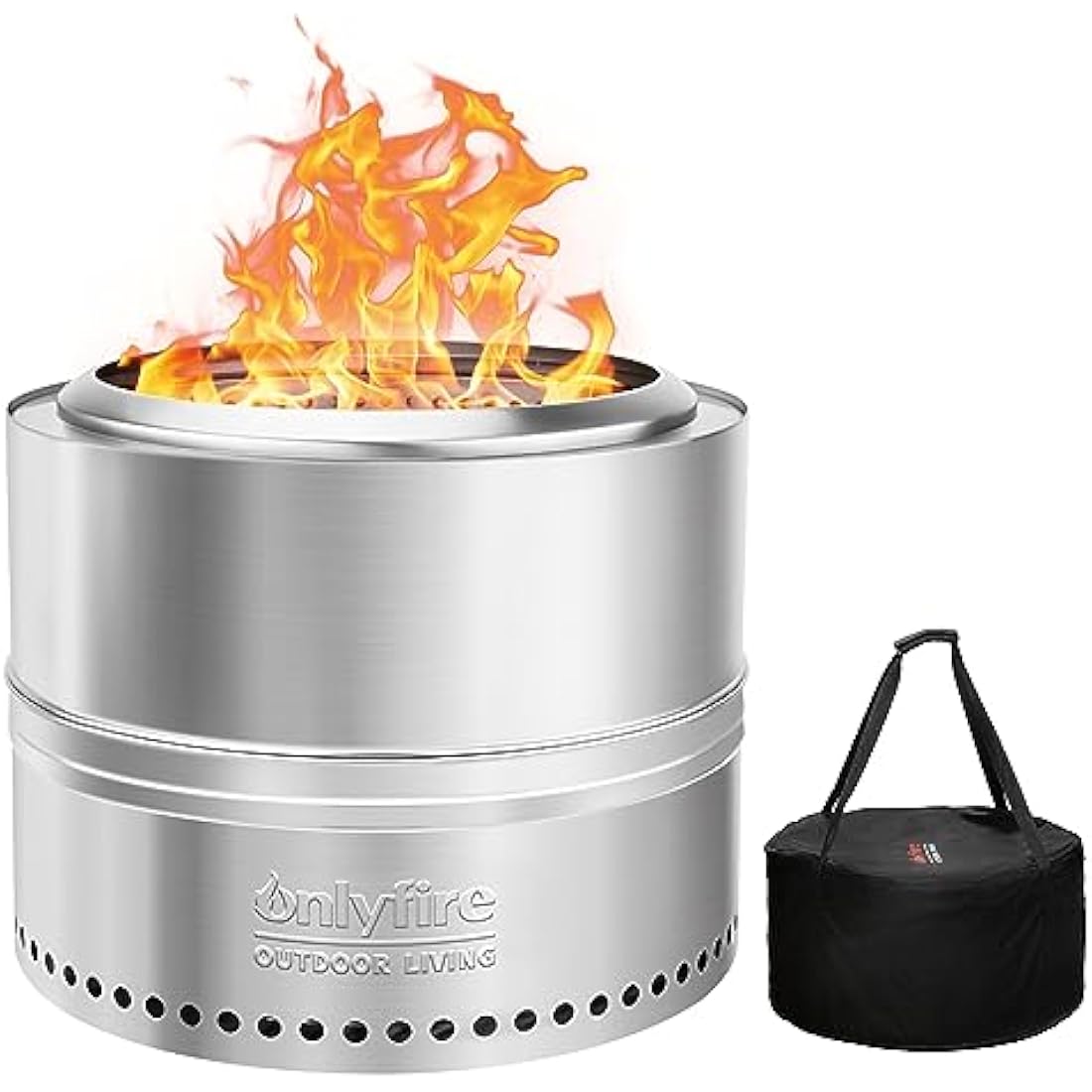 Onlyfire Φ50 cm Smokeless Fire Pit Wood Burning, Stainless Steel Portable Outdoor Bonfire Stove with Carrying Bag for Camping, Tailgating, Patio, Backyard Party and Beach