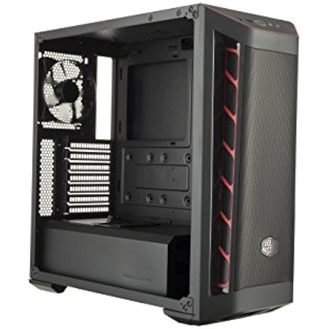 Cooler Master MasterBox MB511 - ATX PC Case with Front Mesh Panel, Racing Intakes, Transparent Side Panel, Flexible Air Flow Configurations - Red Accent