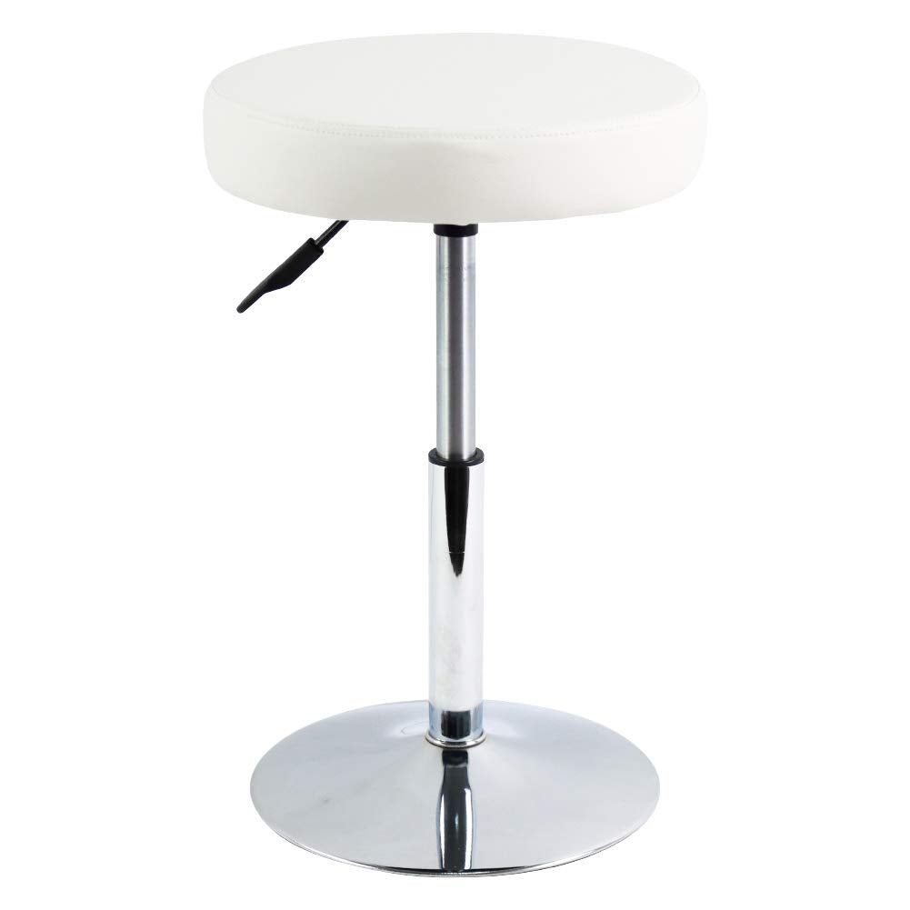 FURWOO PU Leather Round Barber Shop Stool Height Adjustable Swivel Workshop Home Kitchen Short Bar Stools without Backrest Small(White)