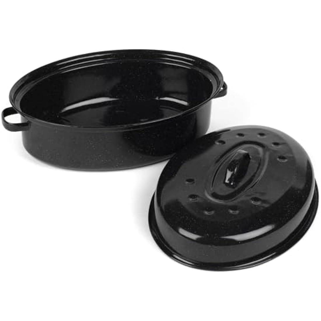 Salter BW12811EU7 Self-Basting Roaster – 38cm Vitreous Enamel Coated Steel Roasting Tin With Lid, Oval Dish, PFAS-Free, Dishwasher Safe, Oven Safe to 230°C, Easy Clean, Roast Meat/Vegetables, Black