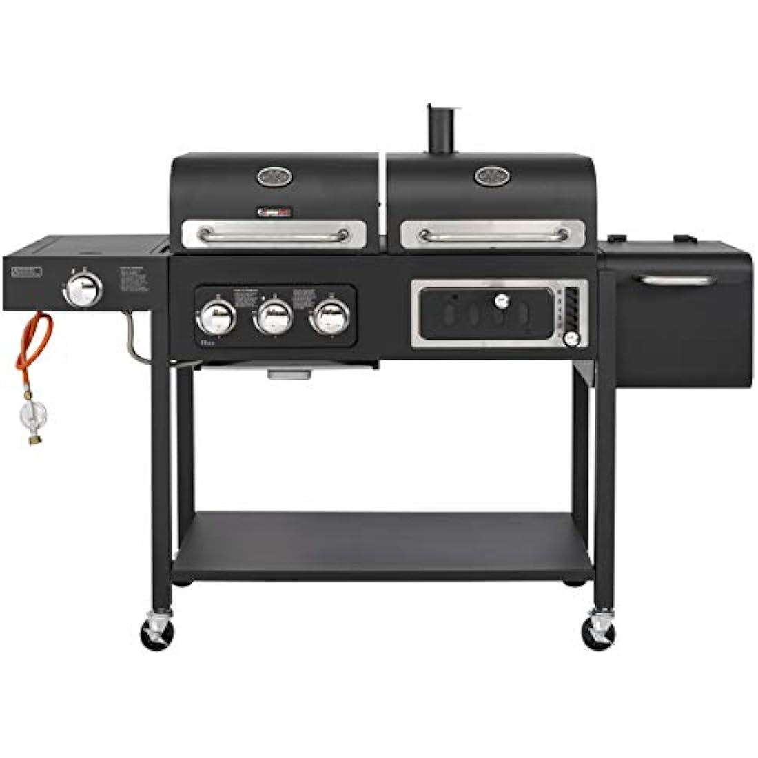 CosmoGrill Hybrid 4 Burner Barbecue DUO Dual Fuel BBQ 3+1 Gas Grill & Charcoal Smoker BBQ Grill, Built-in Thermometer, Warming Rack, Outdoor Portable Large Coal Barbecue for Home Garden Party Cooking