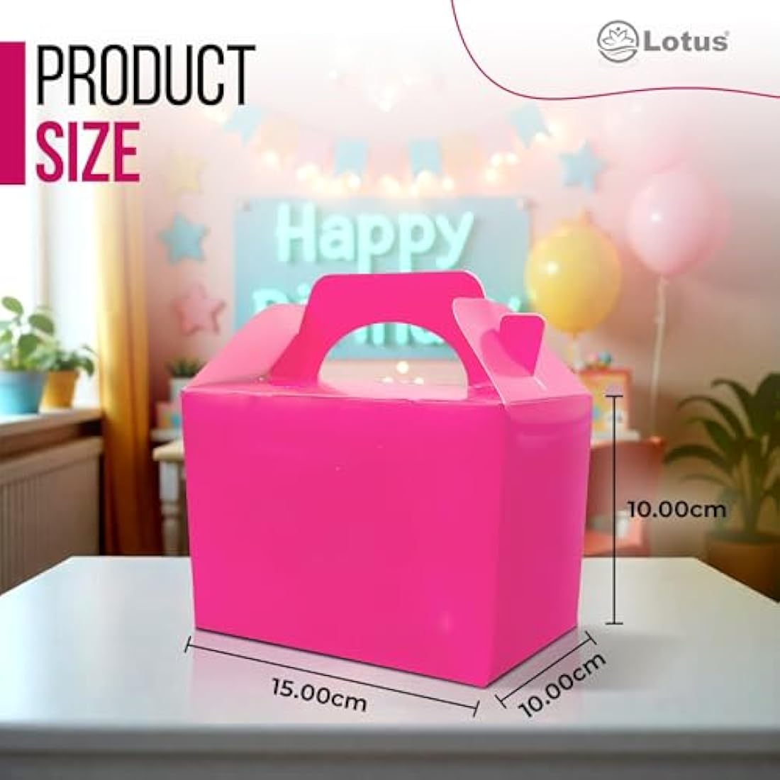 Lotus 50 x Children/Kids Plain Coloured Party Boxes Carry Food Meal Birthday Party Box Loot Bag Gift Boxes (Neon Pink)