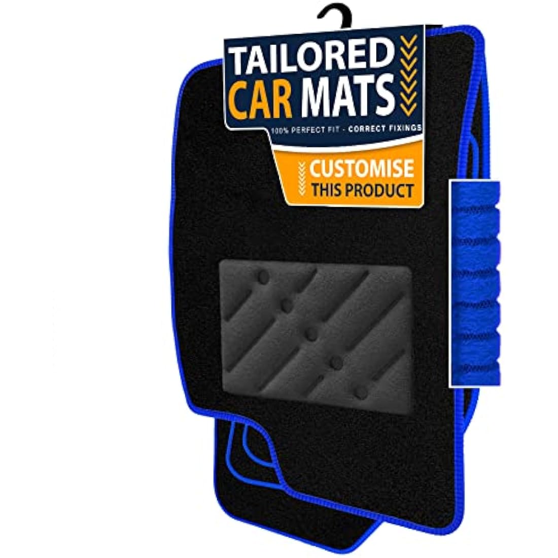 Car Mats FOR Ford Tourneo Connect 5 Seater 2015-2022 Black Carpet - Blue Ribbed Trim - Black Rectangle Heel Pad [SAPP-1634]