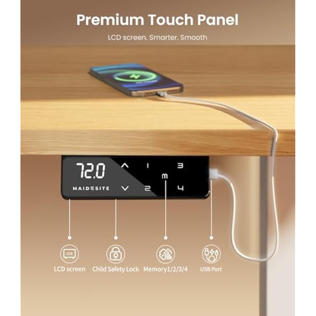 MAIDeSITe Height Adjustable Electric Standing Desk Frame Two-Stage with Heavy Duty Steel Stand up Desk Computer Desk with Automatic Memory Smart Pannel (White)