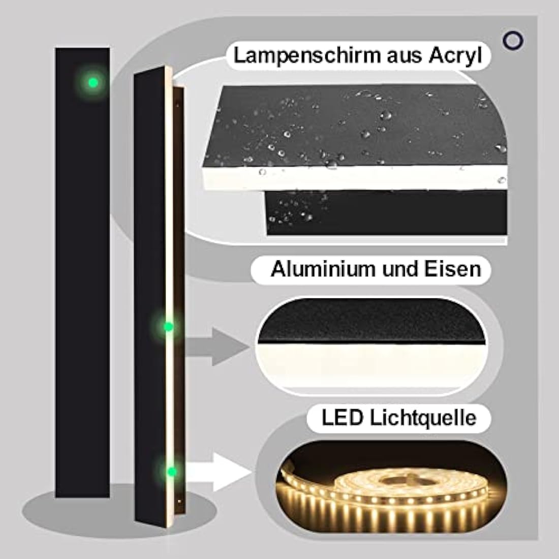 Outdoor Wall Lights LED Black Long Wall Sconce Ip65 Waterproof Outside Lights Rectangular Wall Lighting 3000k 40W Aluminum Exterior/Indoor Wall Light For Garden Villa Porch Terraces Garage,115cm*1