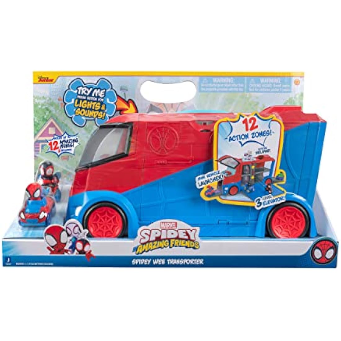 SPIDEY AND HIS AMAZING FRIENDS Marvel's Web Transporter Feature Vehicle, Lights & Sounds-Includes 2 Amazing Minis: Spidey and Miles Morales: Spider-Man