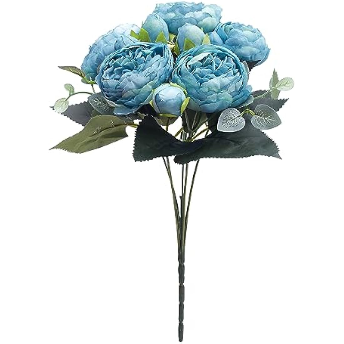 The Baked Studio - Silk Peony and Tea Rose Artificial Bouquet 9 Heads Realistic Fake Plant for DIY Craft Cake Living Room Home Wedding Decoration (Blue)