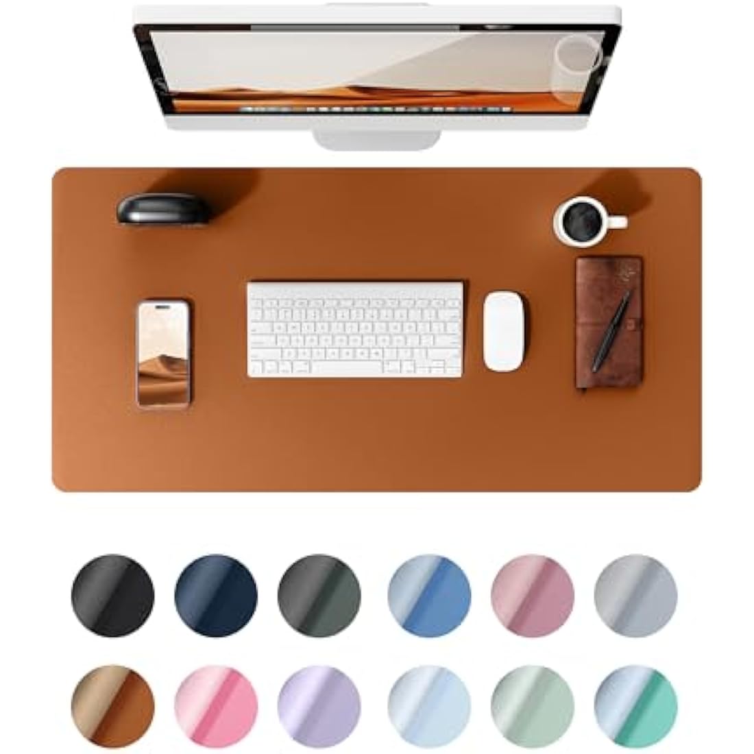 YSAGi Leather Desk Mat, Large Mouse Mat, Non-Slip Desk Pad, Waterproof PU Leather Table Protector Writing Pad for Office and Home (60 x 35 cm, Brown)