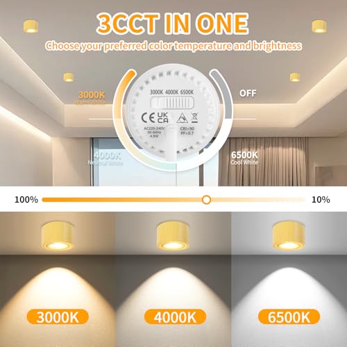GeyouLux Dimmable LED Adjustable Projection Spotlight, 5 W Ceiling Spotlights, Diameter 80 x 50 mm, 3000 K/4000 K/6500 K, 30 Rotation Bathroom
