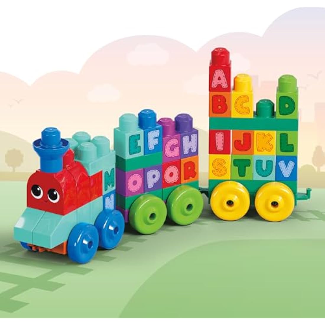 MEGA BLOKS First Builders Toddler Building Blocks Toy Set, ABC Learning Train with 60 Pieces, Ages 1+ Years, DXH35