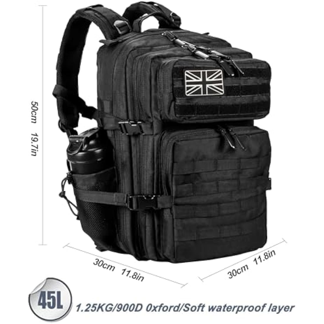 LHI Military Tactical Backpack for Men and Women 45L Large waterproof Rucksack for School, Hiking, Trekking, Hunting