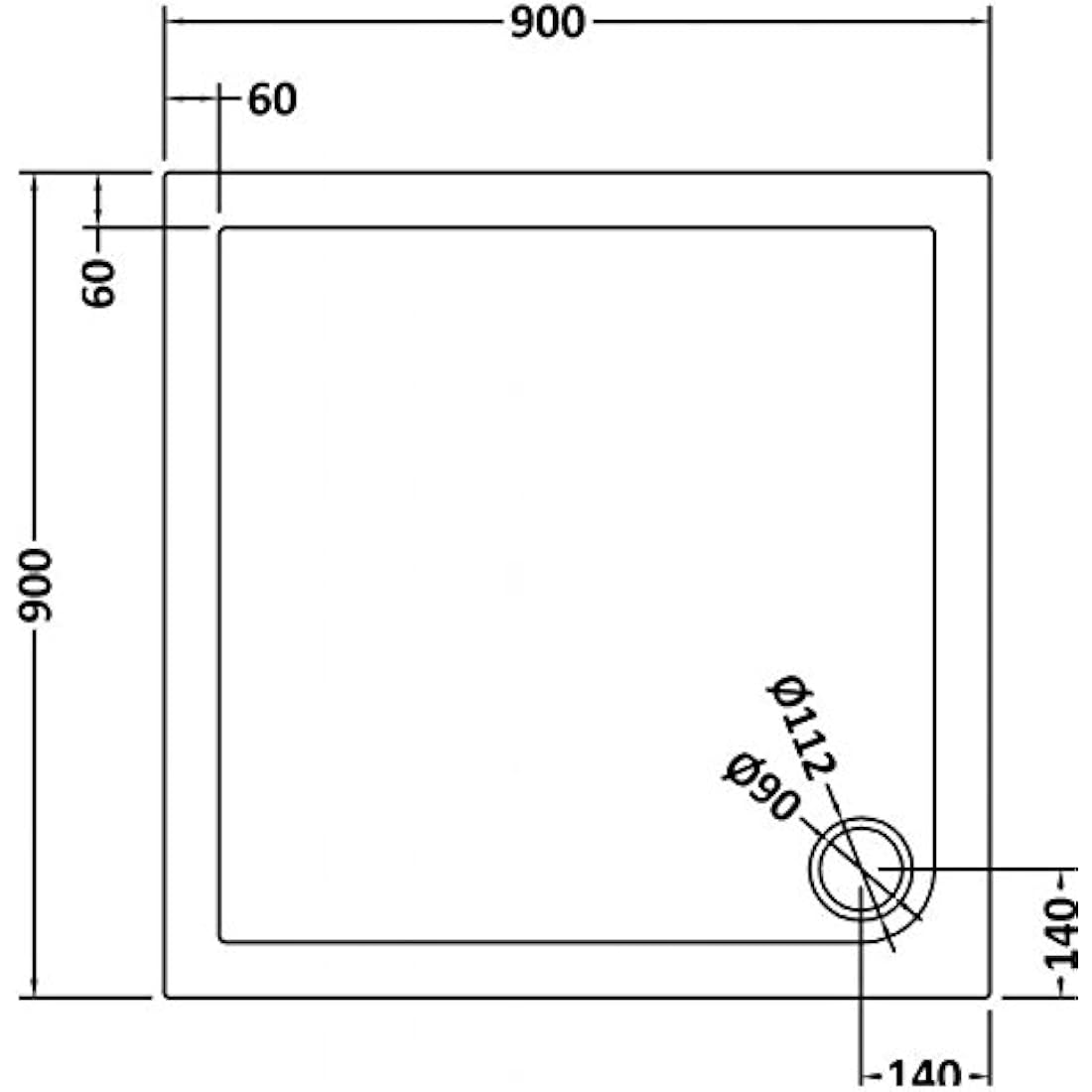 Square 900 x 900mm Shower Tray Pearlstone for Shower Enclosure Cubicle with Waste Trap