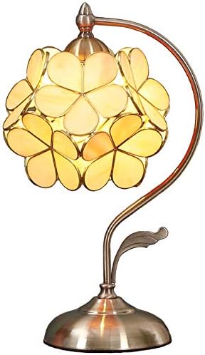 Bieye L30754 Tiffany Style Stained Glass Flower Petal Table Lamp with Brass Base for Home Décor (Cream, 8" Cherry Blossom)