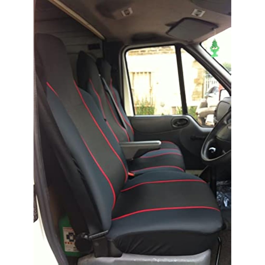 Carseatcover-UK® Heavy Duty Black & RED Trim Van Seat Covers (Universal Fit) - Single + Double