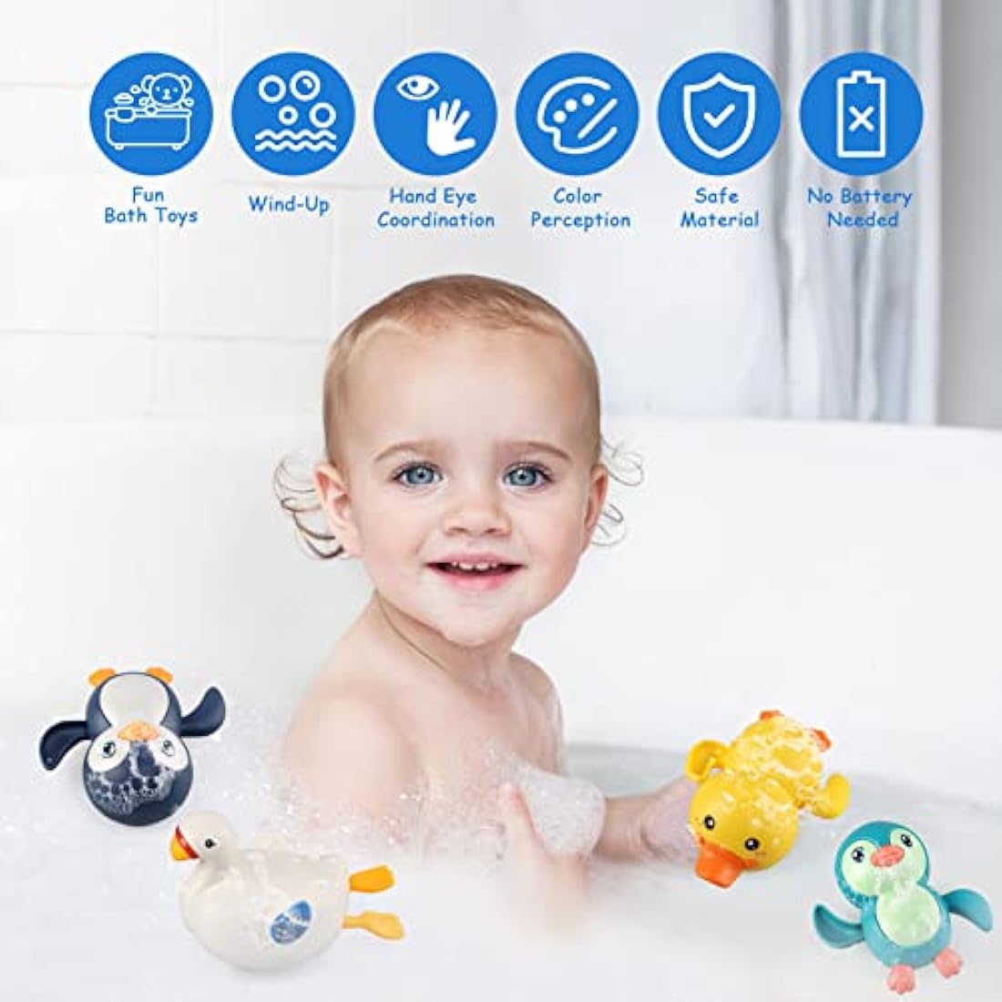 BelleStyle Baby Bath Toys, Wind Up Bathtub Toys Paddling Pool Toys Swimming Floating Duck Penguin Swan Clockwork Water Toys for Kids Toddlers Boys Girls 4 Pieces