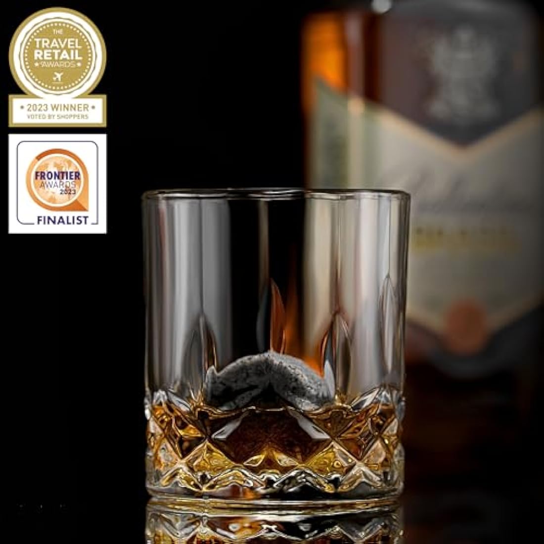Whiskey Chilling Stones Gift Set - 6 Handcrafted Premium Granite Round Sipping Rocks - 2 Crystal Glass Tumblers - Hardwood Presentation & Storage Tray - Elegant Gold Foil Gift Box by R.O.C.K.S.