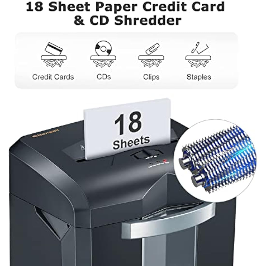 Bonsaii Heavy Duty Paper Shredder, 60-Minute 18 Sheets Cross Cut Office Credit Card Shredders for Industrial and Business Use, 23-Litre Pullout Bin with 4 Casters, Black (C149-C)