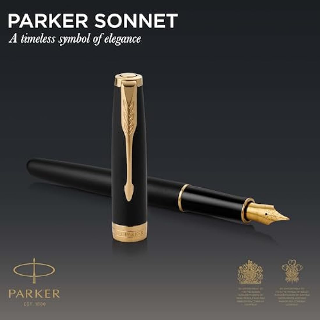 Parker Sonnet Fountain Pen | Matte Black Lacquer with Gold Trim | Fine Nib | Gift Box
