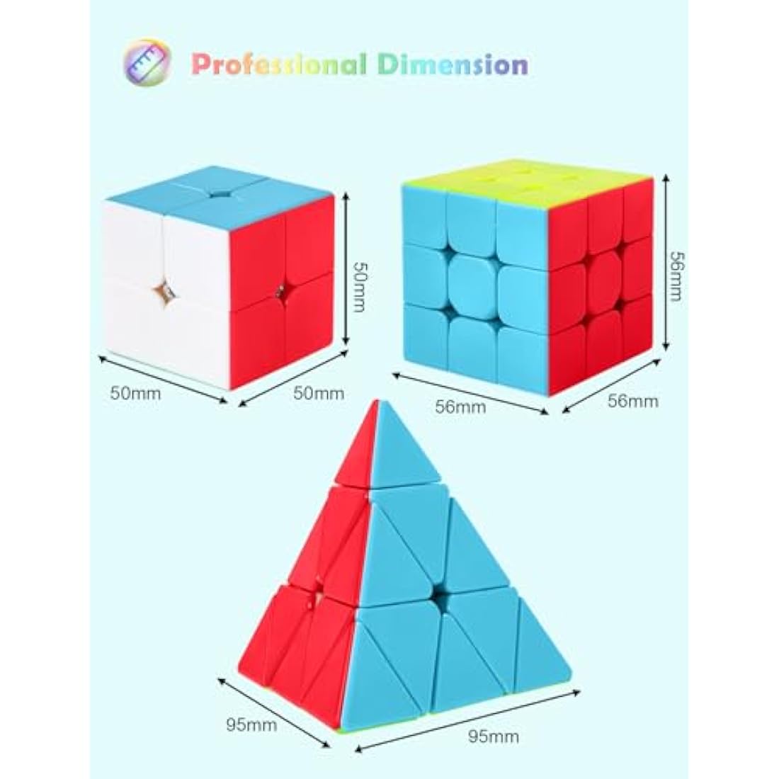 ROXENDA Speed Cube Set, 2X2 3X3 Pyramid Speed Cube Stickerless Fast Cube with Instruction (Stickerless cube set)