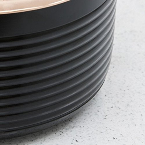 Tower T800002RB Casserole Dish with Lid, Linear Collection with Easy Clean Non-Stick Ceramic Coating, Aluminium, Black and Rose Gold, 4 Litres