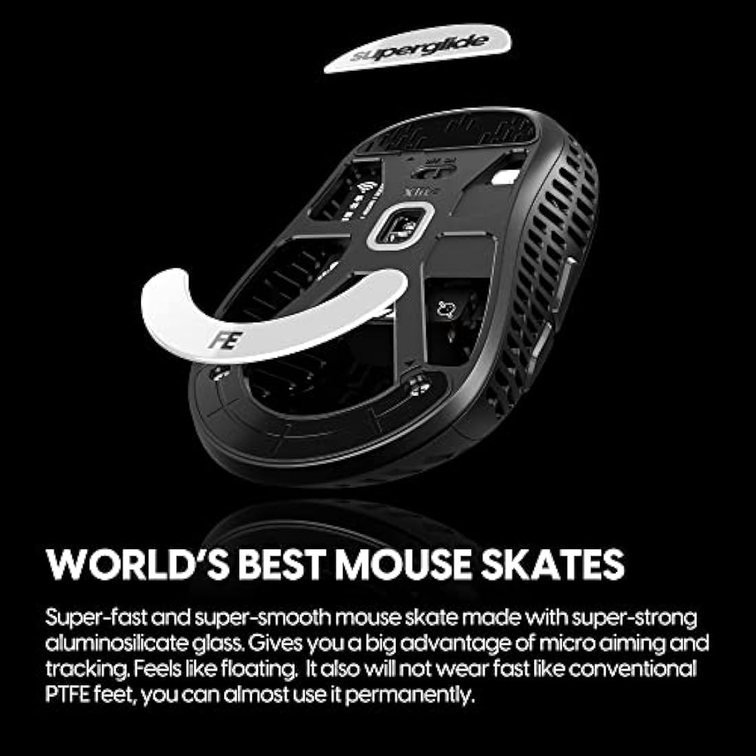 Superglide - Fastest and Smoothest Mouse Feet/Skates Made with Ultra Strong Flawless Glass Super Fast Smooth and Durable Sole for Pulsar Xlite Wireless / V2 & V2 Mini Wireless Gaming Mouse (White)