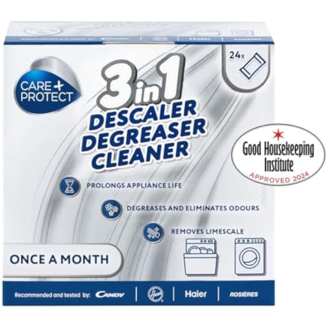 Care+Protect 3 in 1 Washing Machine - Dishwasher Cleaner - Limescale Remover - Degreaser - Hygienic Cleaner - Universal - 24 Months Supply - Maxi Pack