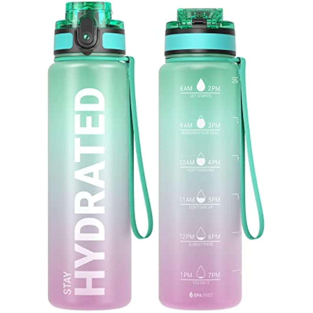 Sahara Sailor Leakproof Water Bottle 1L/500ML/750ML, Tritan BPA Free Motivational Sport Drinks Bottle with Clear Time Marker, Lock Cover, Easy Clean Brush, Durable for Gym, School, Cycling (1 Bottle)