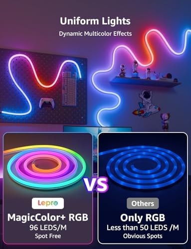 Lepro N1 AI Smart Rainbow Neon Light Strip 10M, 96 LEDs/M, Works with Alexa and Google Home, Music Sync, AI Lighting Design Assistant, IP65 LED Rope Light, MagicColor LED Lights, App & Voice Control