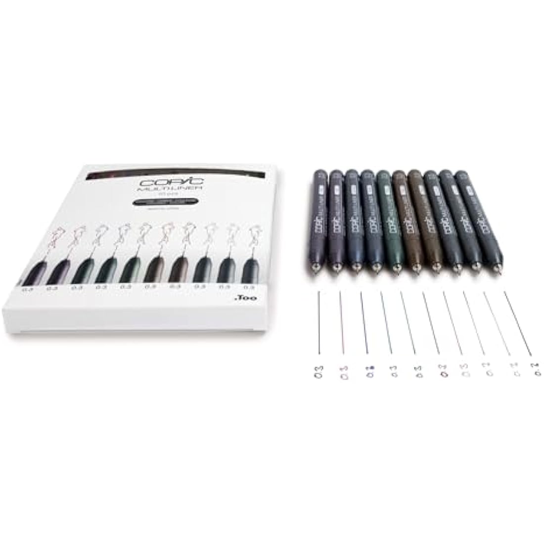 COPIC Multiliner, Multicoloured, Set Of 10, Fine, For Art & Crafts, Colouring, Graphics, Highlighter, Design, Anime, Professional & Beginners, Art Supplies & Colouring Books