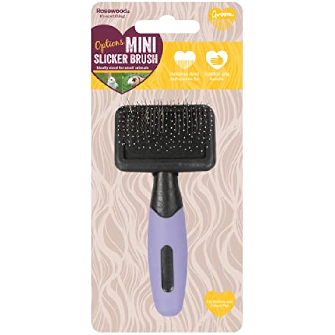Rosewood Options Mini Slicker Brush for Small Animals, Gentle Brush, Ideal for Rabbits & Guinea Pigs, Black/Purple