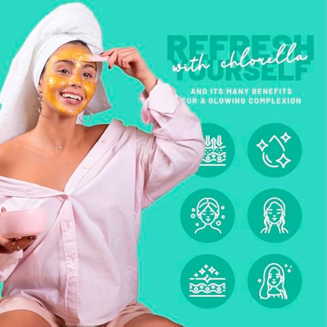 BRÜUN Jelly Mask Jar Chlorella Peel-Off Face Care Rubber Mask - A 23 fl oz Skin Care Gel Mask Jar Spa Set for Men, Women and Adults