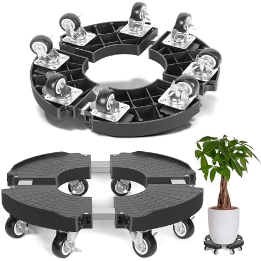 TreeGun Plant Caddy with Wheels with 8 Lockable Casters, Rolling Plant Stand Adjustable 38-58CM, Plant Stand with Wheels 200KG Capacity for Outdoor Indoor Large Plant/Flower Pot