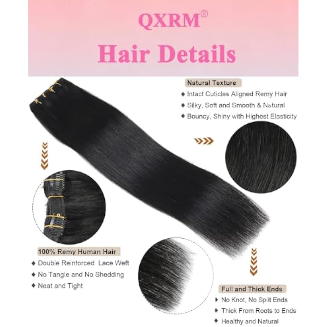 Clip in Hair Extensions Real Human Hair Straight Real Remy Human Hair 8pcs 100g Double Weft Remy Real Human Hair Clip in Extensions (#1B Natural Black, 18 Inch)