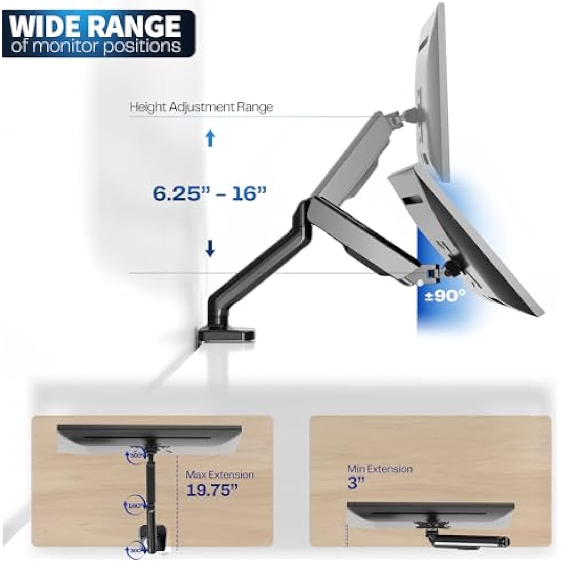 VIVO Single 17 to 32 inch Monitor Height Adjustable Counterbalance Mechanical Arm Desk Stand, Classic, Universal VESA Mount, STAND-V001O