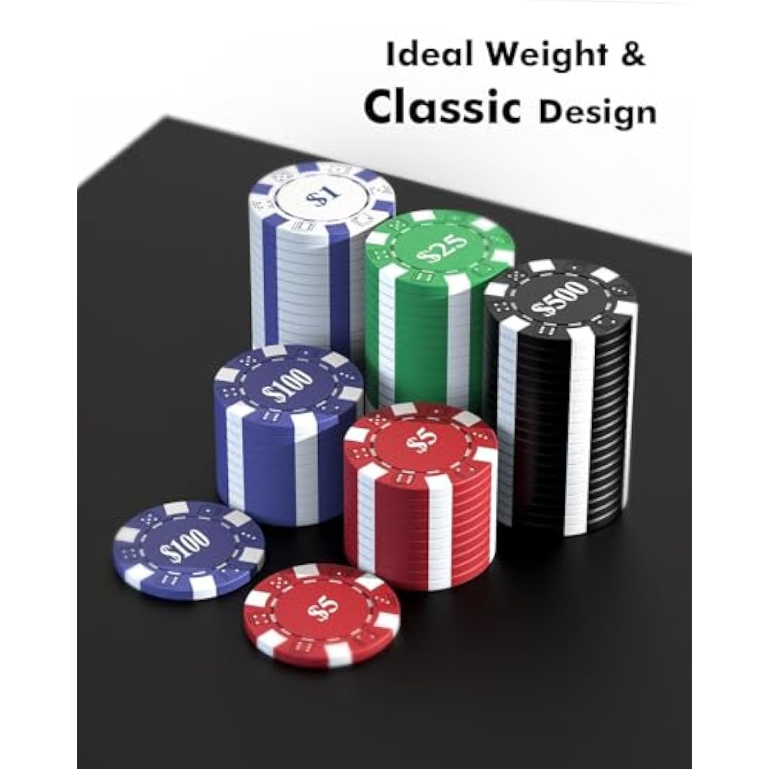 HEITOK Poker Set for Texas Hold'em with 300-Piece 11.5g Denominations Poker Chips, 5 Dice & 2 Decks in Portable Aluminum Case – Professional Blackjack Games (Age 8+)
