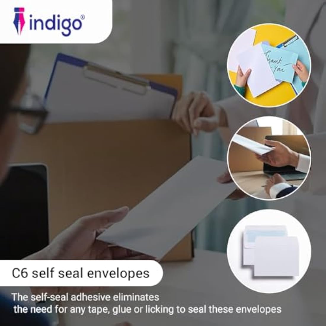 Indigo® C6 White Peel & Seal Envelopes – 114 x 162mm, Professional-Grade, Secure Mailing for Home, Office & Business (Pack of 500)