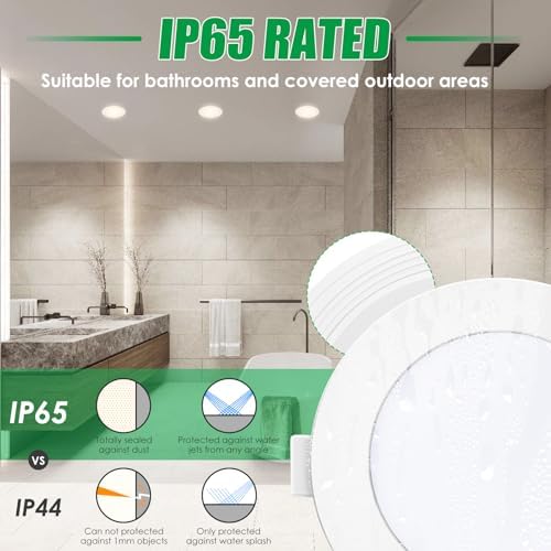 ALUSSO IP65 LED Downlights Ceiling Dimmable 12W 960LM LED Recessed Ceiling Spot Lights 3000K Warm 4000K Neutral 5700K Cool Adjustable Spotlights Ceiling Lights for Bathroom Kitchen, White, 6 Pack