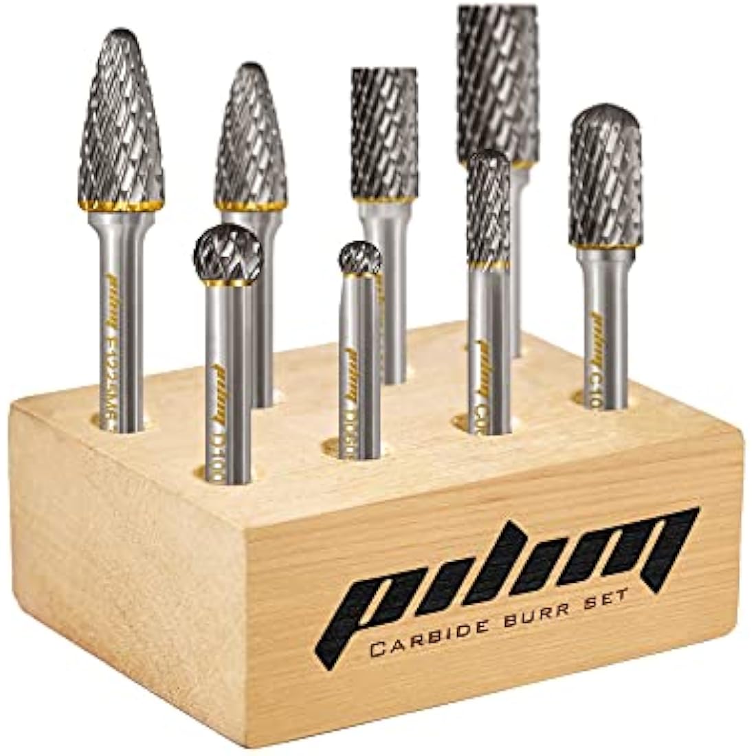 Tungsten Carbide Burr Set 1/4" Shank 8PC Double Cut Rotary Cutting Burrs Die Grinder Bits for Steel and Wood Working, Grinding, Carving, and Engraving