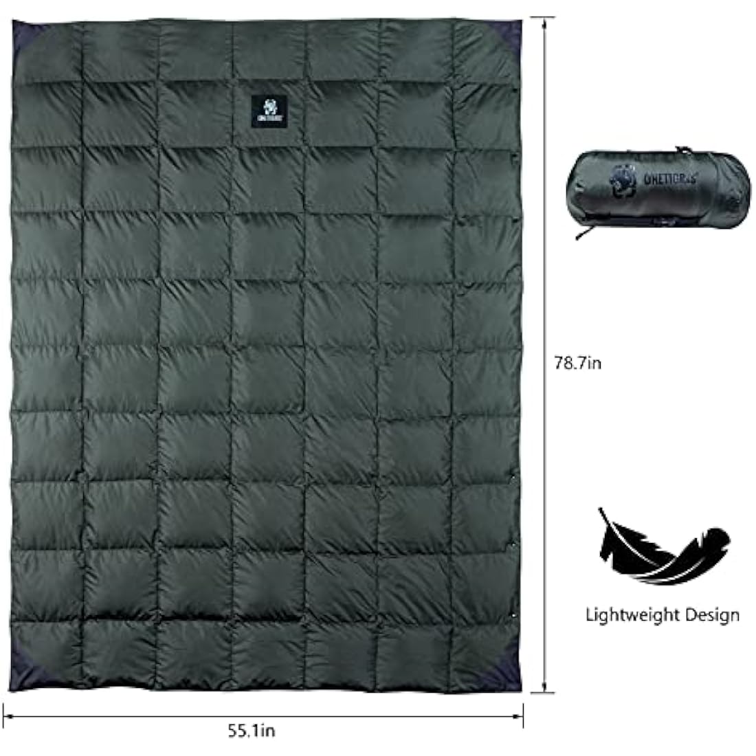 OneTigris Down Camping Blanket for Cold Weather Packable Puffy Backpacking Lightweight Quilt Hiking Gardening Travel Beach Picnic