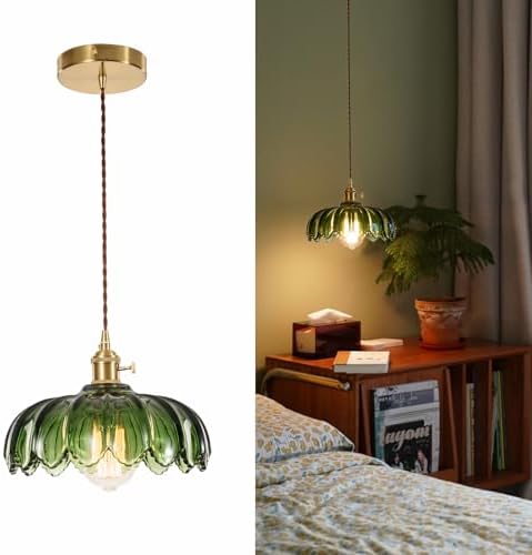 XZHGCEE Glass Pendant Light Green Ceiling Light, Hanging Ceiling Lights Vintage Pendant Light, Pendant Lights for Kitchen Island Bedroom Hallway Study Room Coffee Bar