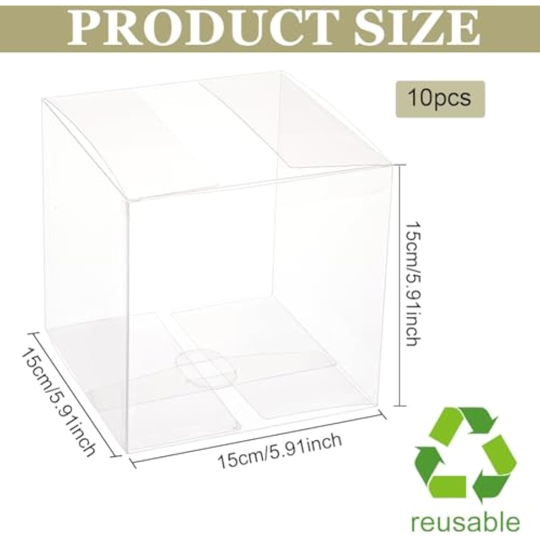 BENECREAT 10PCS Clear Wedding Favour Boxes 15x15x15cm, Large Square PVC Transparent Gift Boxes for Candy Chocolate Birthday Party Gift Wrapping