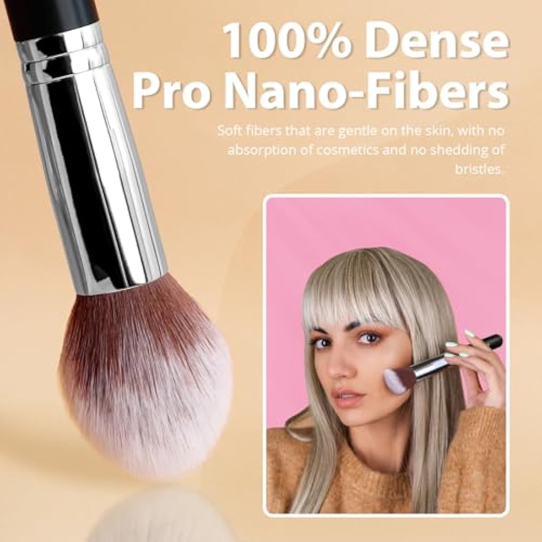 BEAKEY Makeup Brushes, Foundation Brushes, Blending Face Powder Blush Eyeshadow Brushes, Gift for Ladies and Girls, Brush Sets with Two Sponges (10+2pcs, with Black Brush Case)
