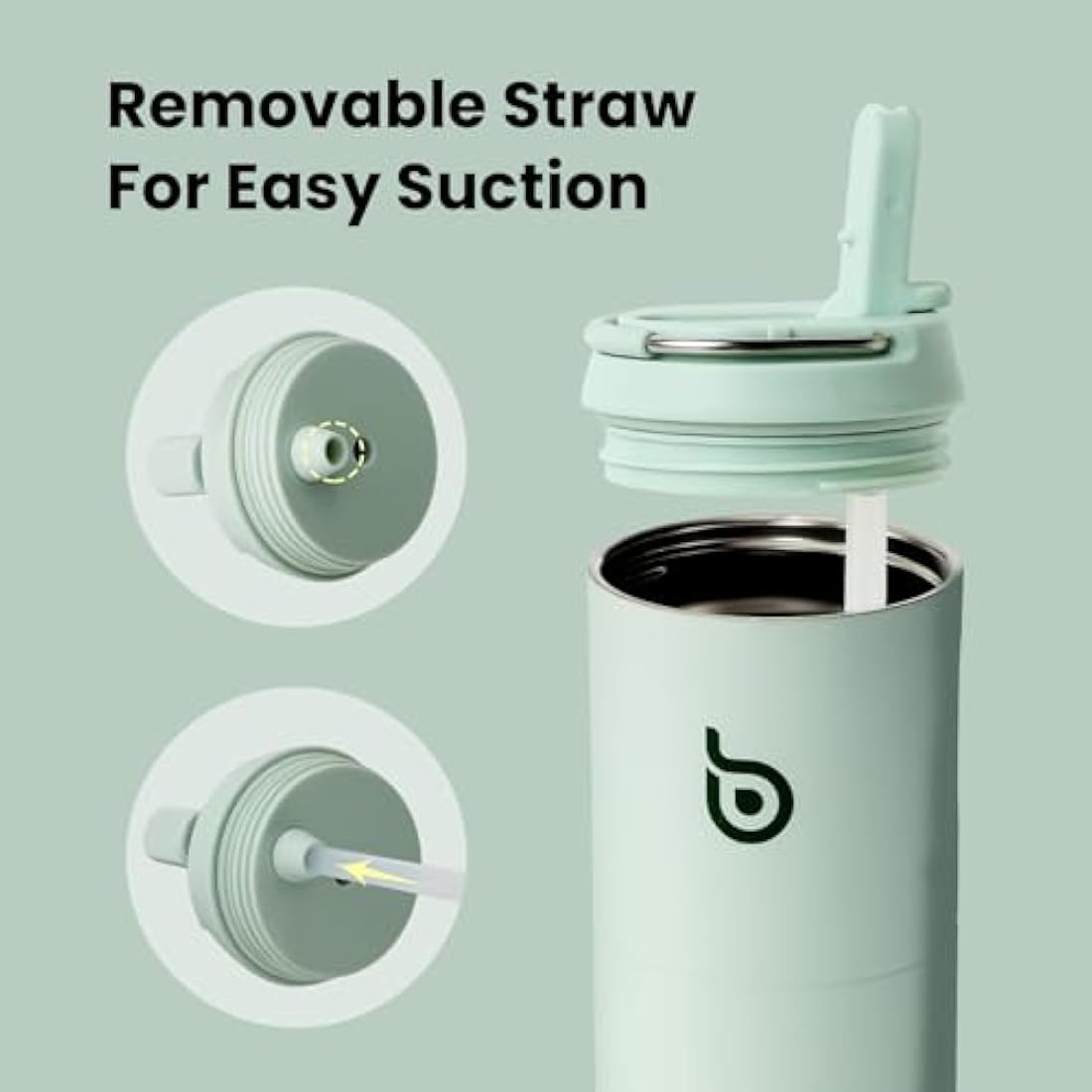 Bottle Bottle Stainless Steel Water Bottle 700ml with Straw and Lid Sports Insulated Metal Water Bottles with Handle(Light Green)