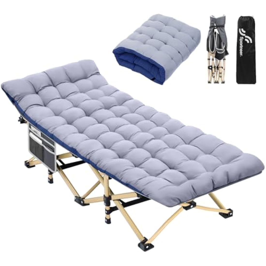 Sportneer Camp Beds for Adults with 1.5" Thick Mattress, Camping Bed 74 * 28" Extra Wide Support 450lbs for AdultsTravel Fishing Picnic Outdoor
