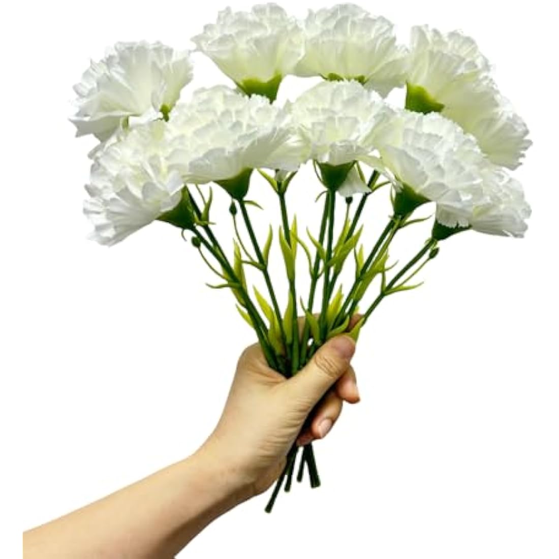 Rikyo 11 inch Bouquets 10 Stem Carnations,Outdoor UV Resistant No Fade Artificial Flower,Mini Carnation Silk Petals Fake Flowers Forever Plants for Home Party and Wedding Decor (White)